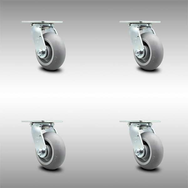 5 Inch SS Thermoplastic Rubber Wheel Swivel Caster Set with Ball Bearings SCC